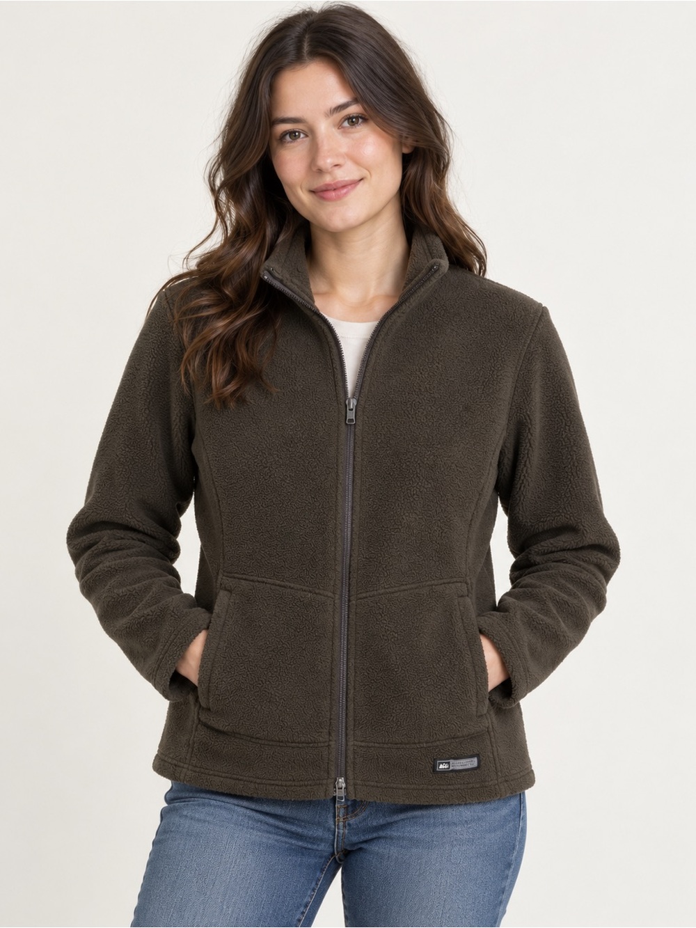 REI Polartec Brown Full Zip Fleece Jacket Y2K Outdoor Hiking Medium